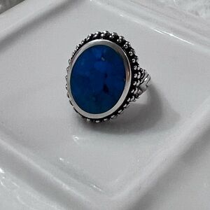 Vintage Mexican Sterling Silver Turquoise Ring | 925 Oval Statement Ring